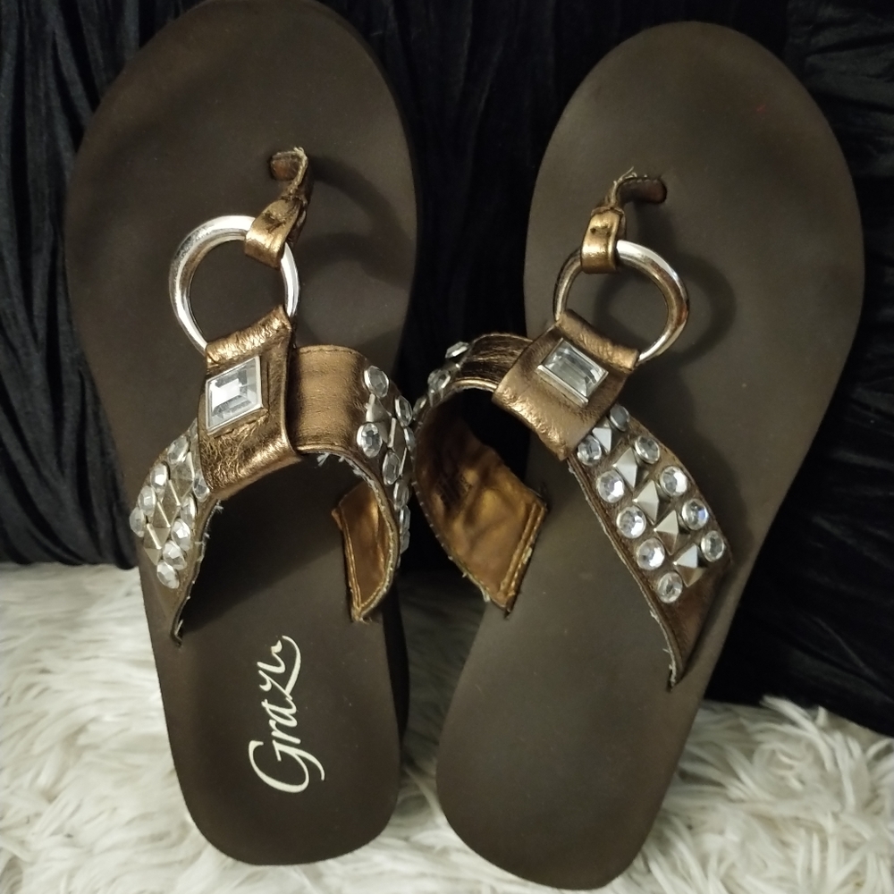 Grazie bedazzled flip flops, Rebel-Bronze